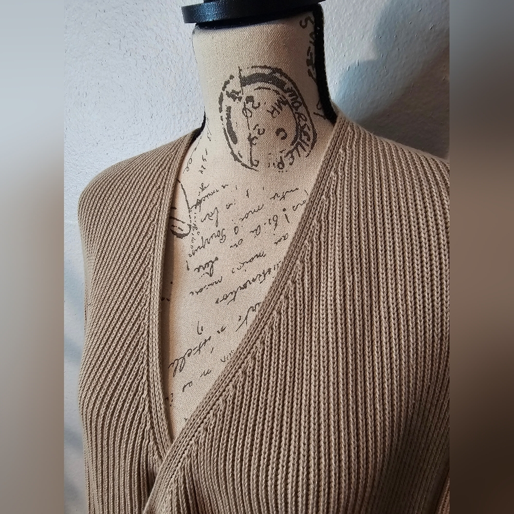 SPLENDID Sweater Open Front Sleeveless Knit Long Cardigan Tan Medium NWT